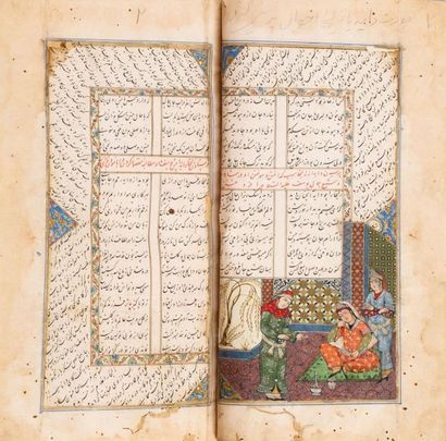 null OEUVRES DE JAMI. Yusuf et Zulaykha Manuscrit persan, encre, gouache, argent...