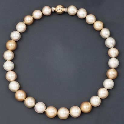 null Important collier de perles de culture des mers du Sud de couleurs blanche et...
