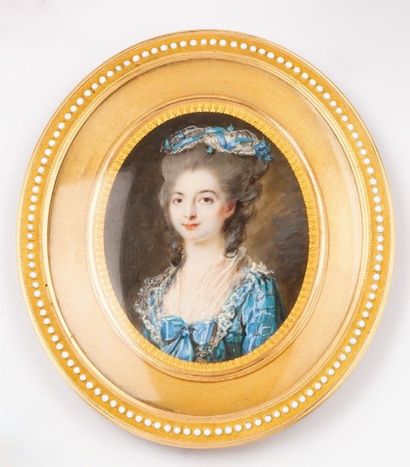 PETER ADOLF HALL (1739-1793) Portrait d'une dame de qualité. Miniature ovale dans...