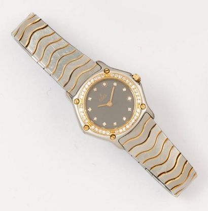 EBEL Bracelet-montre de dame en or jaune et acier, cadran gris, la lunette et les...