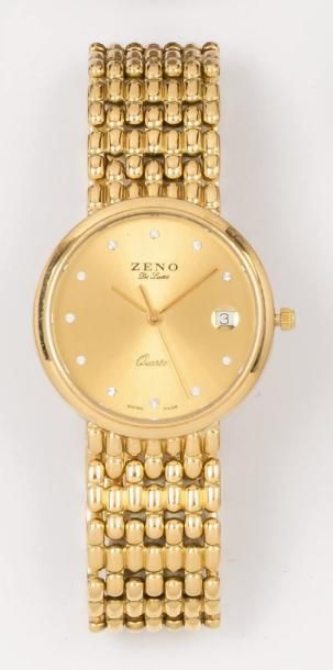 ZENO DELUXE Bracelet montre de dame en or jaune. Mouvement à quartz. Les index sertis...
