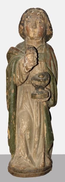 null STATUE en bois sculpté polychromé, représentant un ange. XVIème siècle (accidents...
