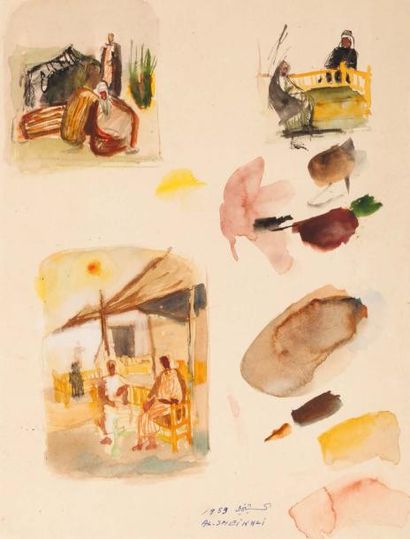 Ismael AL-SHEIKHLY (1924-2002) Trois études Aquarelle, signée en bas à droite et...