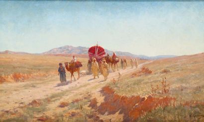 Antoine GADAN (1854-1934) La caravane Huile sur toile, signée en bas à droite. 35...