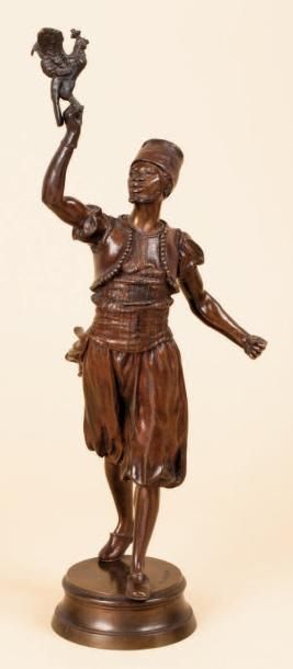 Marcel DEBUT (1865-1933) (D'Après) Le fauconnier Epreuve en bronze à patine brune,...