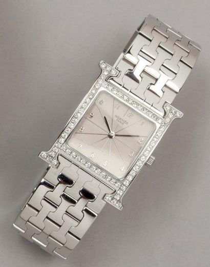 HERMES Paris Swiss made n°HH1.530/1674814 Montre "H" en acier, cadran blanc, lunette...