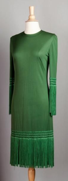 Emilio PUCCI circa 1970 Robe en jersey de soie vert, ras du cou, manches longues...