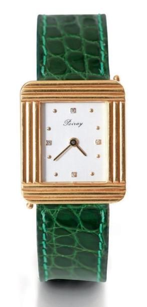POIRAY N°W6271 vers 1990 Montre bracelet de dame en or. Boîtier rectangle à larges...