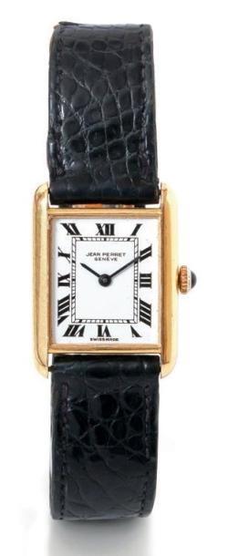 JEAN PERRET N° 215761 vers 1980 Montre bracelet rectangle en or. Cadran blanc avec...