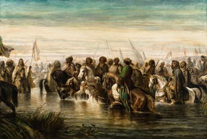 Alexandre Gabriel DECAMPS (Attribué à ) (1803-1860) Cavaliers ottmans traversant...