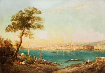 Adolphe BACHMANN (1880-?) Istanbul et le Bosphore vue de la rive asiatique Huile...