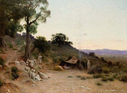 Paul LAZERGES (1845-1902) Campement en Algérie Huile sur toile, signée en bas droite...