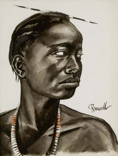 Roger NIVELT (1899-1962) Africaine Lavis d'encre et aquarelle, signée en bas à droite...