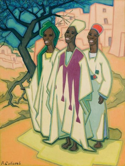 Fernand COLLOMB (1902-1981) Trois notables africain Huile sur toile, signée en bas...