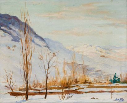 Paul NERI (1910-1965 ) Azrou sous la neige Huile sur toile, signée en bas à droite...