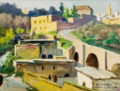 W.BIEHN (XXème siècle) Rue animée à Meknès Huile sur isorel, signée, située et datée...