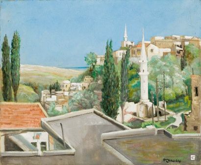 R.CHAUVEAU (XXème siècle) Sortie de Beyrouth, vers Balbeck Huile sur toile, signée...