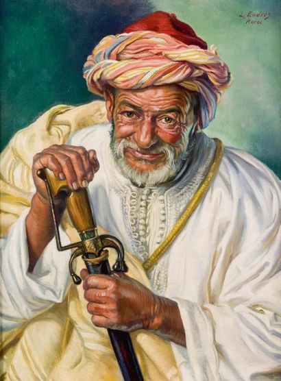 John Louis ENDRES (1896-1989) Marocain à la mimcha Huile sur toile, signée en haut...