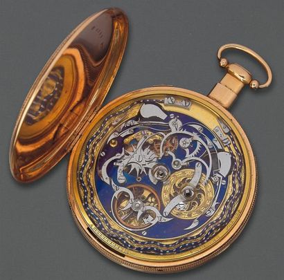 VAUCHER FRÈRES vers 1800 Rare montre à cylindre en or à répétition des quarts. Cadran...