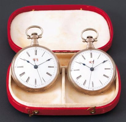 ANONYME Vers 1860 Lot de deux montres de poches en argent pour le marché chinois....