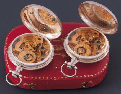ANONYME Vers 1860 Lot de deux montres de poches en argent pour le marché chinois....
