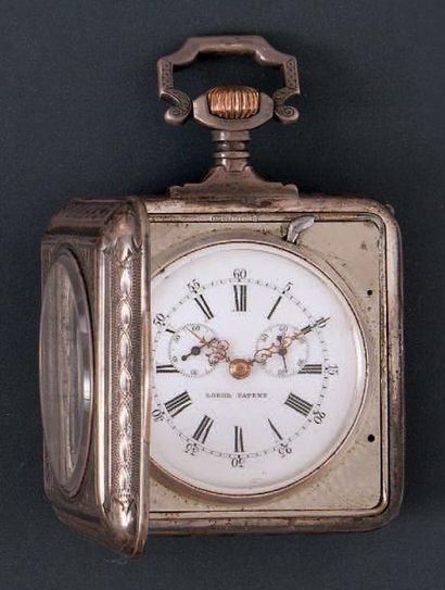 ANONYME N° 201 vers 1900 Rare et originale montre de poche en argent. Boîtier carré....