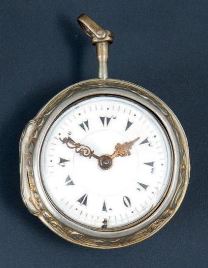 MARCHINVIT FRERES vers 1770 Rare montre à coq en argent ciselé à décor de fleurs...