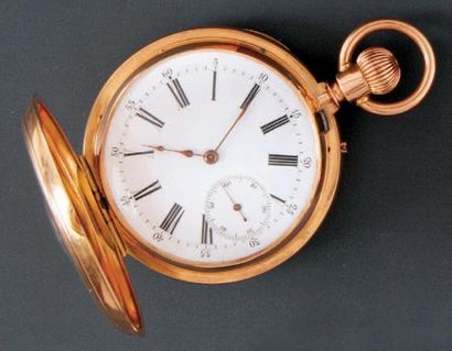 C DETOUCHE à PARIS N°14025 Superbe montre de poche demi savonnette en or rose. Boîtier...