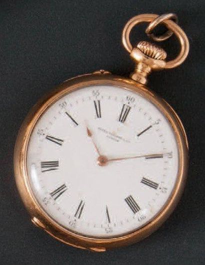 PATEK PHILIPPE N° 204877 VERS 1880 Montre de col en or rose. Cadran émail blanc avec...