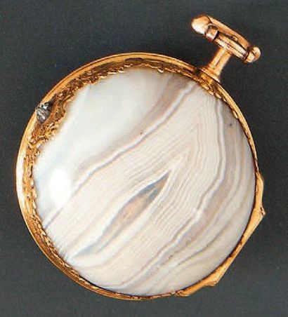 FAVER à LONDRES N° 1601 vers 1790 Originale montre à coq en or orné d'une pierre...