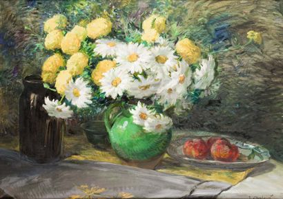 Jean CHALAYÉ (1878-1960) Nature morte au bouquet de marguerites Huile sur toile,...