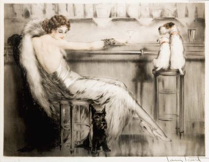 Louis ICART (1888-1950) La jeune femme au bar Lithographie en couleurs, Signée en...