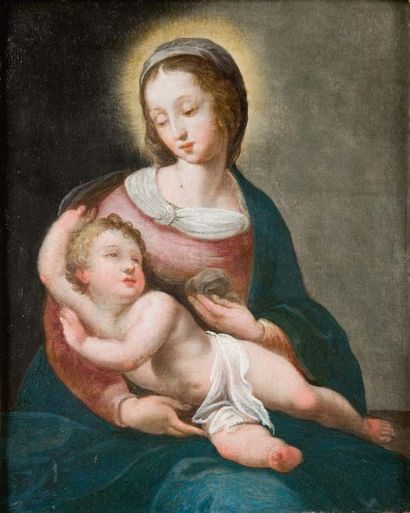 Ecole Française. Vers 1620/1640 La vierge à l'enfant Huile sur cuivre 16,5 x 13 cm...
