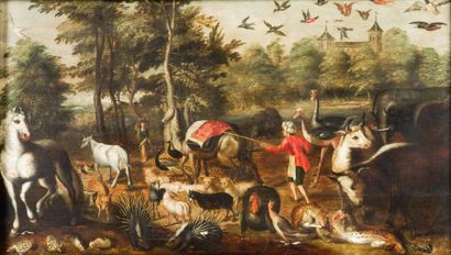 Attribué à Jacob BOUTTATS (actif en Flandres vers 1700) Moïse conduisant les animaux...