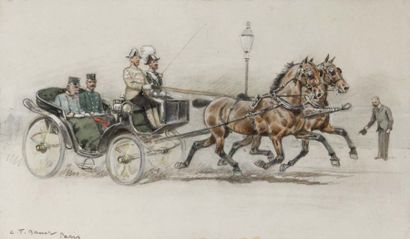 Carl Franz BAUER (1879-1954) La course -- La chute Deux aquarelles, signées et situées...