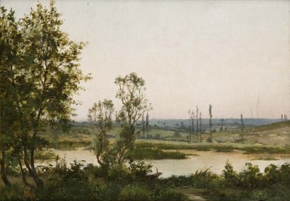 Jean LAROUZE (XXème siècle) Paysage à la rivière Huile sur toile, signée en bas à...