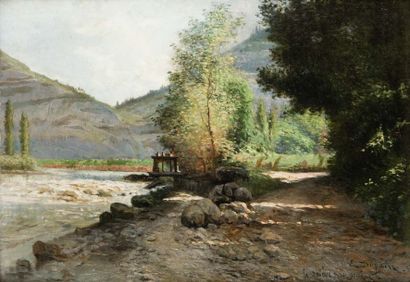 Edmond DUPAIN (1847-1933) «Le Salève, Genève « Huile sur toile, signée en bas à droite,...