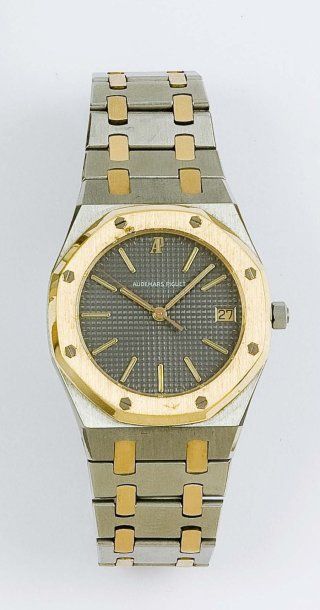 AUDEMARS PIGUET «Royal Oak» Bracelet-montre en or jaune et acier, cadran ardoise,...