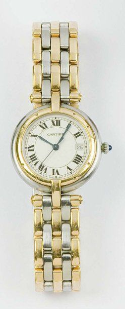 CARTIER «Vendôme» Bracelet-montre en or jaune et acier, cadran blanc à chiffres romains,...