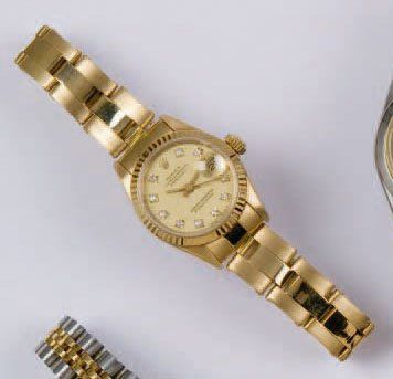 ROLEX O.P.D.J. Bracelet-montre de femme en or jaune cadran or, les index sertis de...