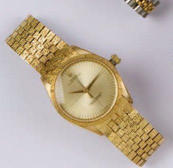 ROLEX Bracelet-montre en or jaune, cadran or, mouvement automatique, bracelet en...