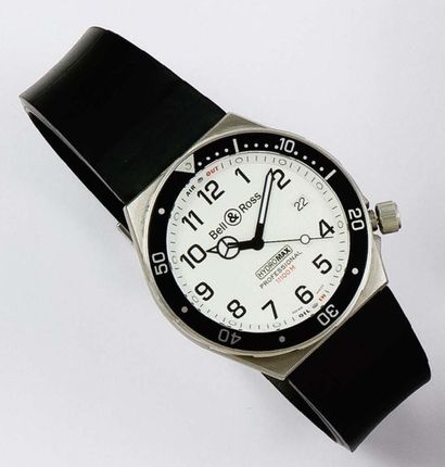 BELL & ROSS «hydromax» Bracelet-montre de plongé en acier, cadran blanc, lunette...
