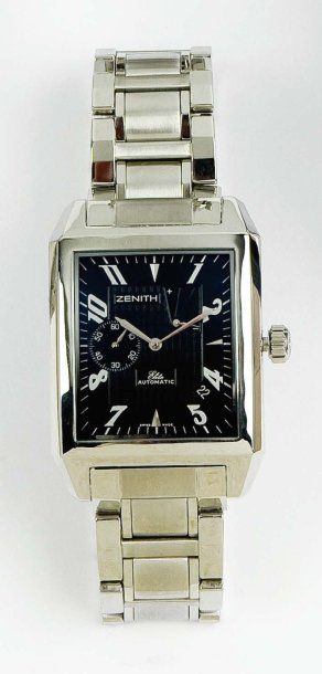 ZENITH «Elite» Bracelet-montre en acier, cadran noir avec petite seconde et date,...