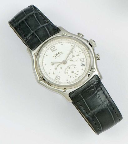 EBEL «1911 chronographe» Montre de poignet chronographe en acier, cadran blanc à...