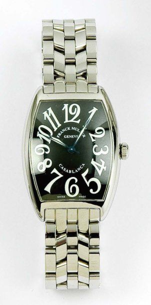 FANCK MULLER «Casablanca» Bracelet-montre en acier, cadran noir à chiffres arabes,...