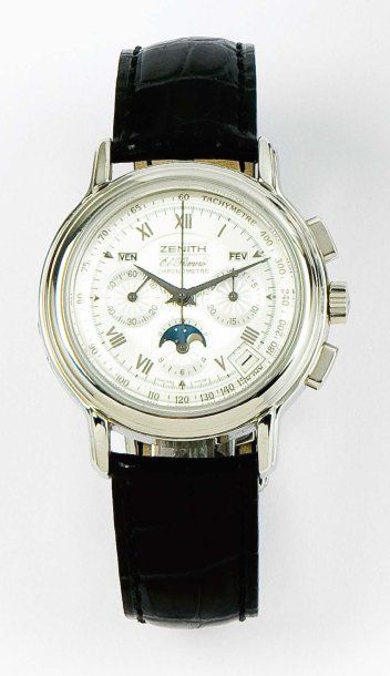 ZENITH «Chronomaster» Montre de poignet chronographe en acier, cadran argenté à 3...