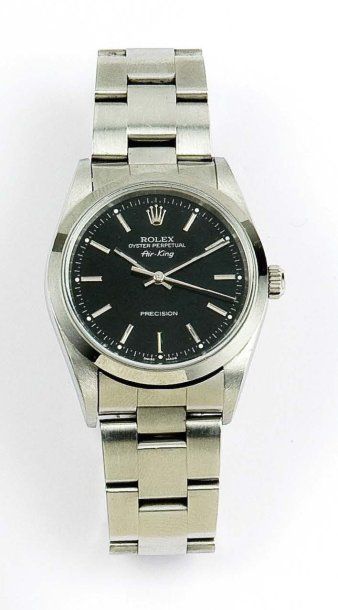 ROLEX «Air-King» Bracelet-montre en acier, cadran noir, mouvement automatique, bracelet...