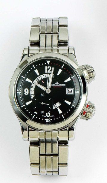 JAEGER LECOULTRE »Compressor Dualmatic» Bracelet-montre en acier. Cadran noir avec...