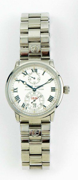 ULYSSE-NARDIN « Chronomètre Maxi Marine» Bracelet-montre en acier, cadran gris à...