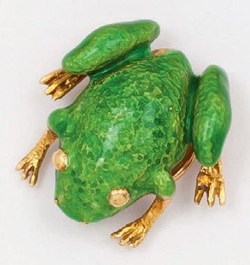 null Broche «Grenouille» en or jaune émaillé. P. 9,7g.